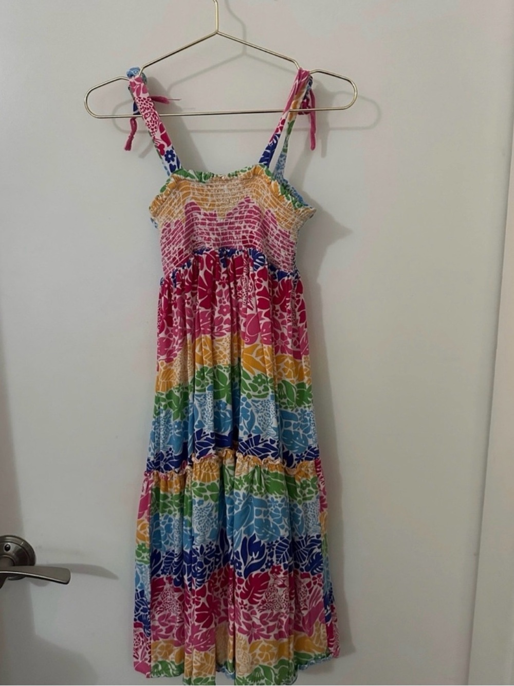 Vince Camuto Girls Size 7 Tropical Floral Rainbow Smocked Maxi Dress Nordstrom